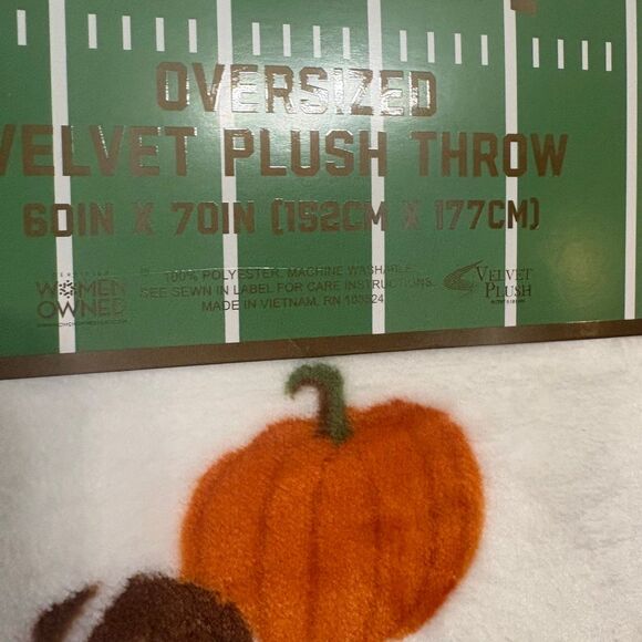 Game Day Dog & Pumpkin Football Oversized Velvet Plush Throw Blanket 60x70” NWT - Picture 5 of 7